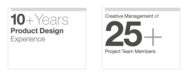 10+ Years Product Design Experience, Creative Management of 25+ Project Team Members